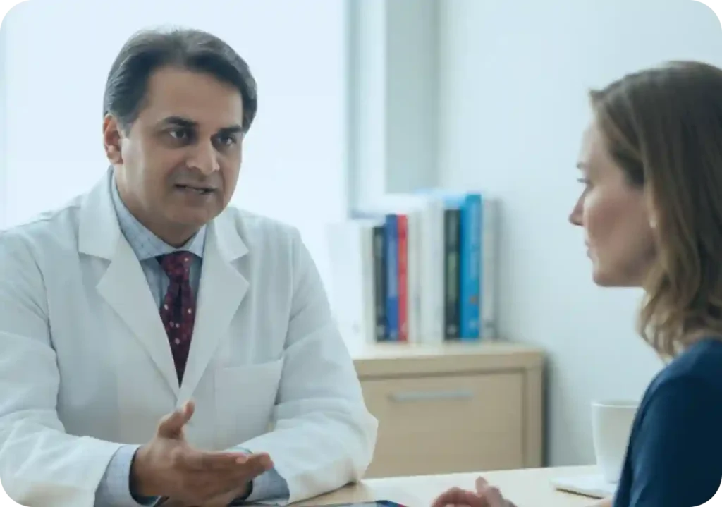 Consulting with patient